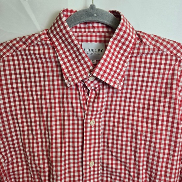 Ledbury Fine Shirtmaker Checked Button-Down Shirt, Red/White, Mens Size 16" 41cm - Picture 1 of 9